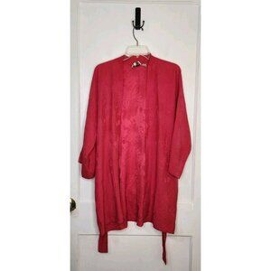 One Size Lynn La Cava 100% Silk Robe Dark Pink / Red Floral Detail W/ Belt